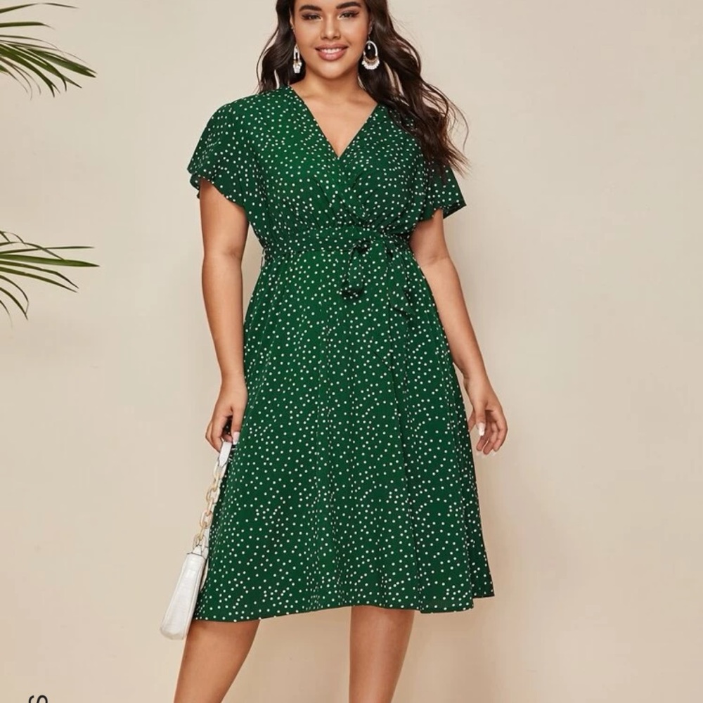Plus Polka Dot Belted A-line dress
